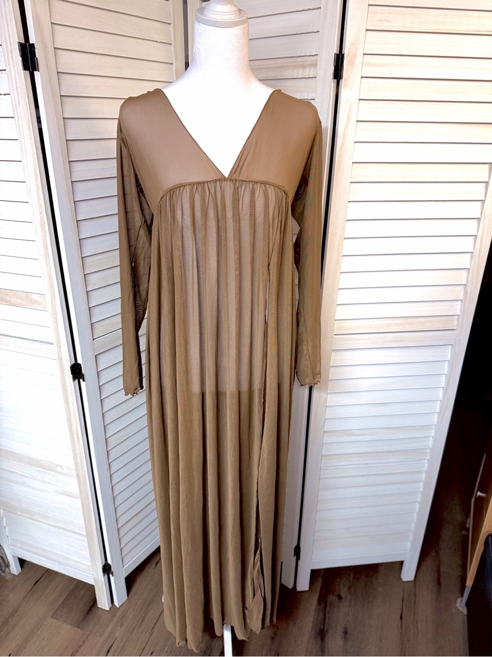 Empire Waist SHEER Maxi Swimsuit Bathing Suit Cover DRESS SEXY FLOWY BEACH VACAY